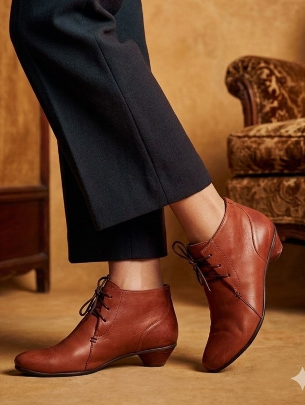 Portugese Leather Ankle Boots Lace Up Retro Inspired Brandy Color 8
